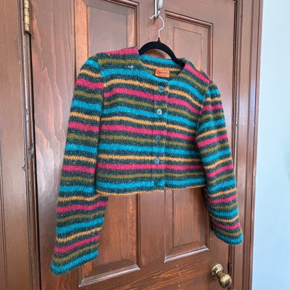 Vintage Missoni Cropped Striped Wool Cardigan Orange Label Italy Multicolor M - Picture 7 of 9